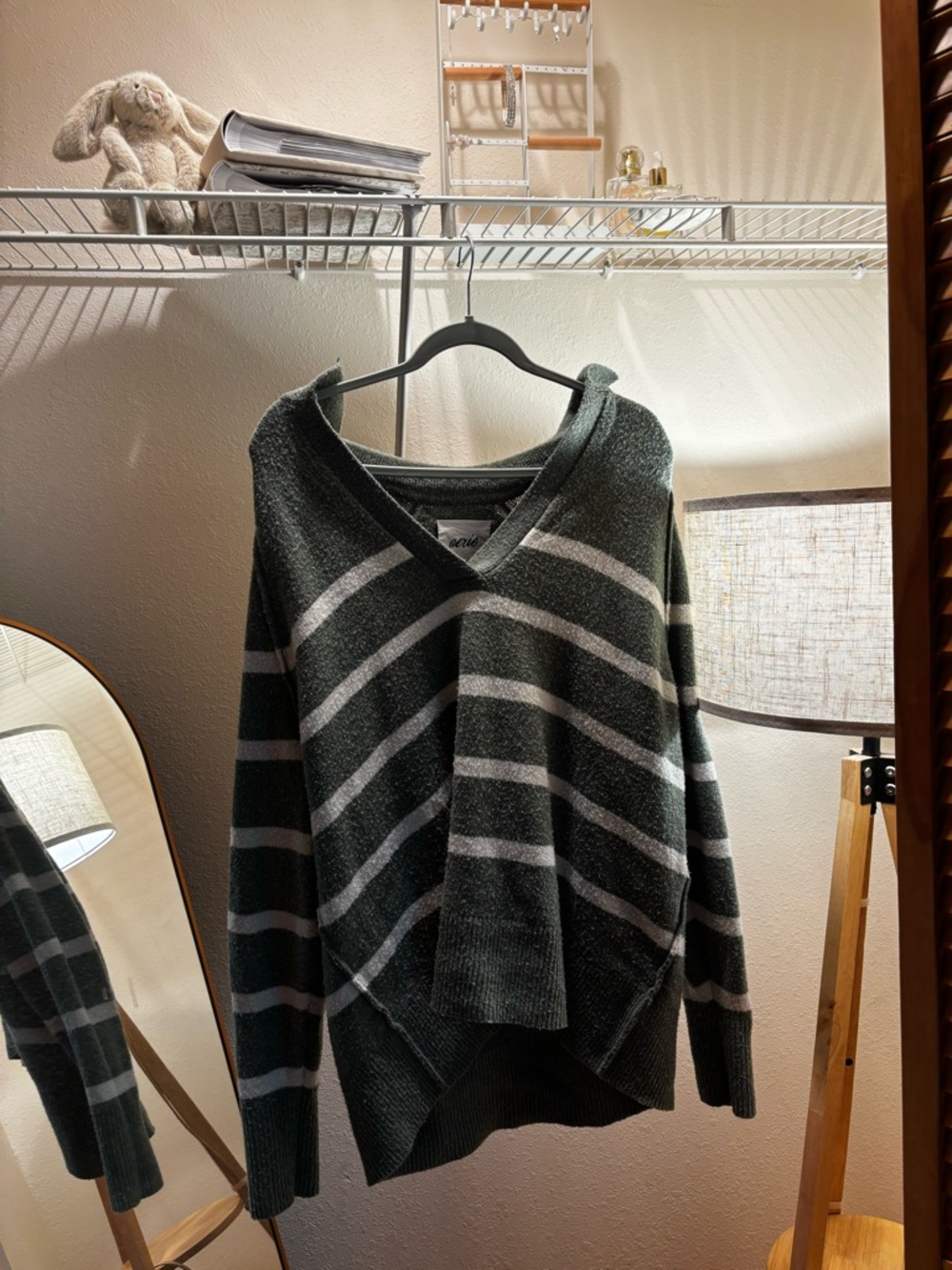 Aerie Unreal Dark Green Striped Sweater